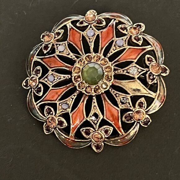 Vintage Monet enamel Brooch w/Colored Rhinestones - Picture 1 of 2